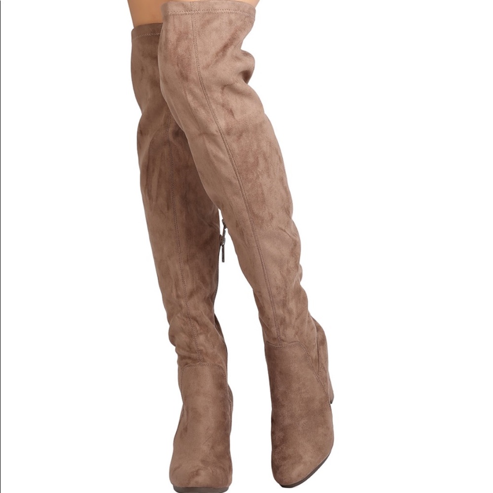 Faux Suede Over The Knee Chunky Heel Boot - Picture 3 of 5